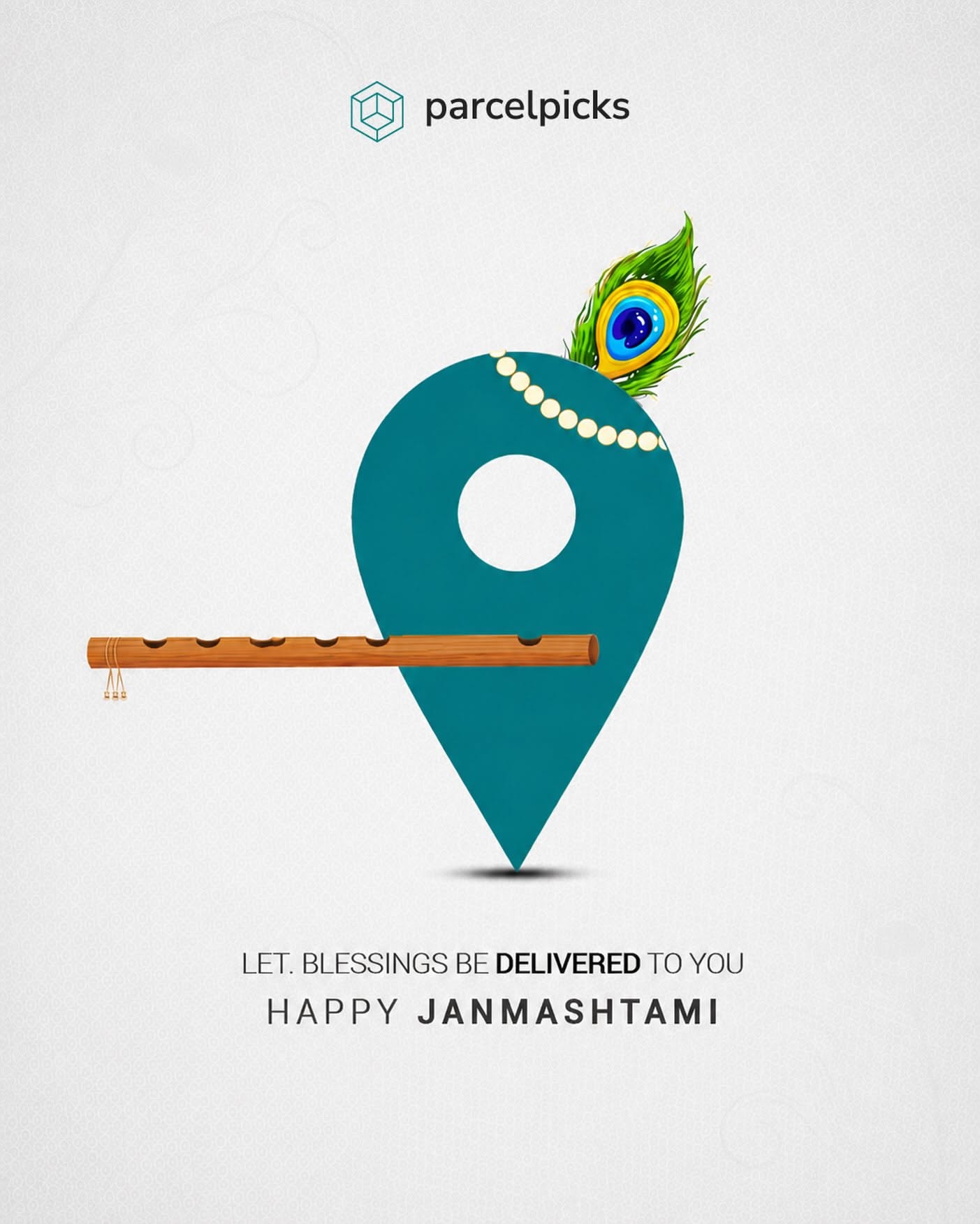 Teal map pin dressed as Krishna with peacock feather and flute