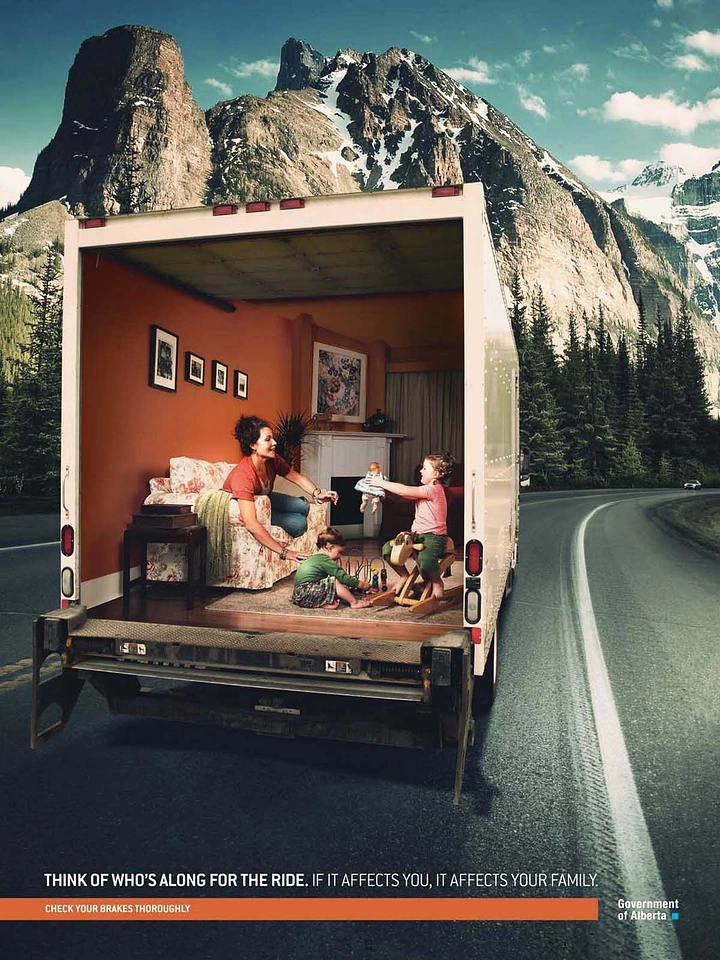 Window Tinting & Car Wraps creative ad: Truck becomes framed room and artwork
