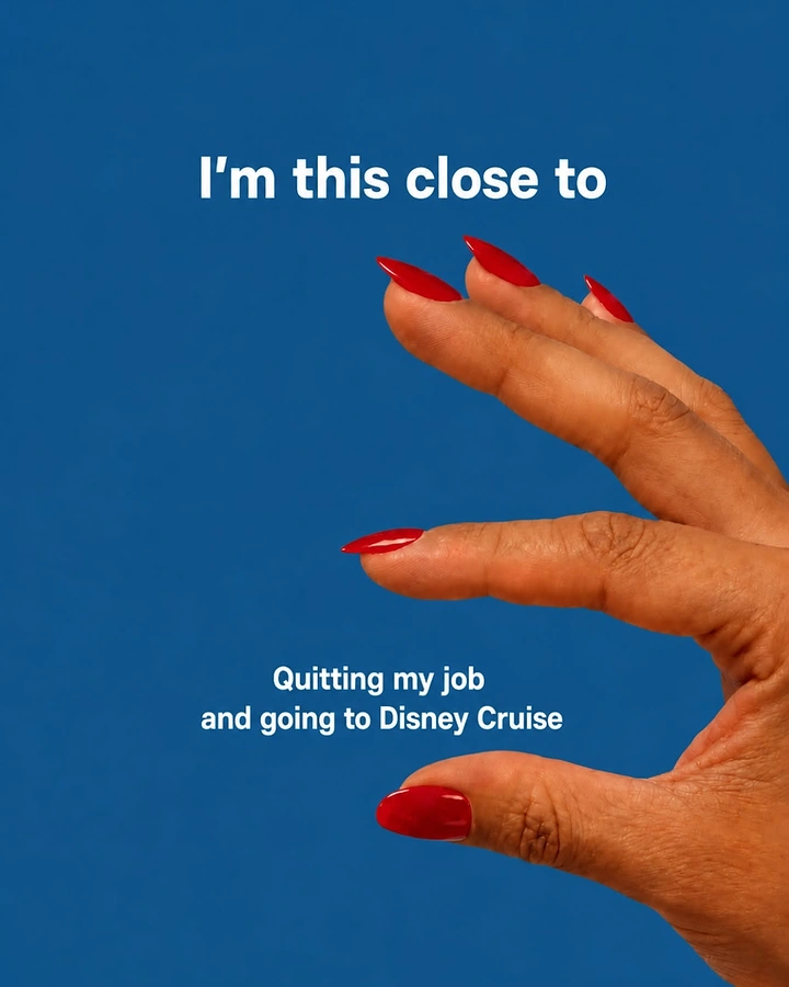 Cruises & Cruise Lines creative ad: Hand pinches quitting distance metaphor
