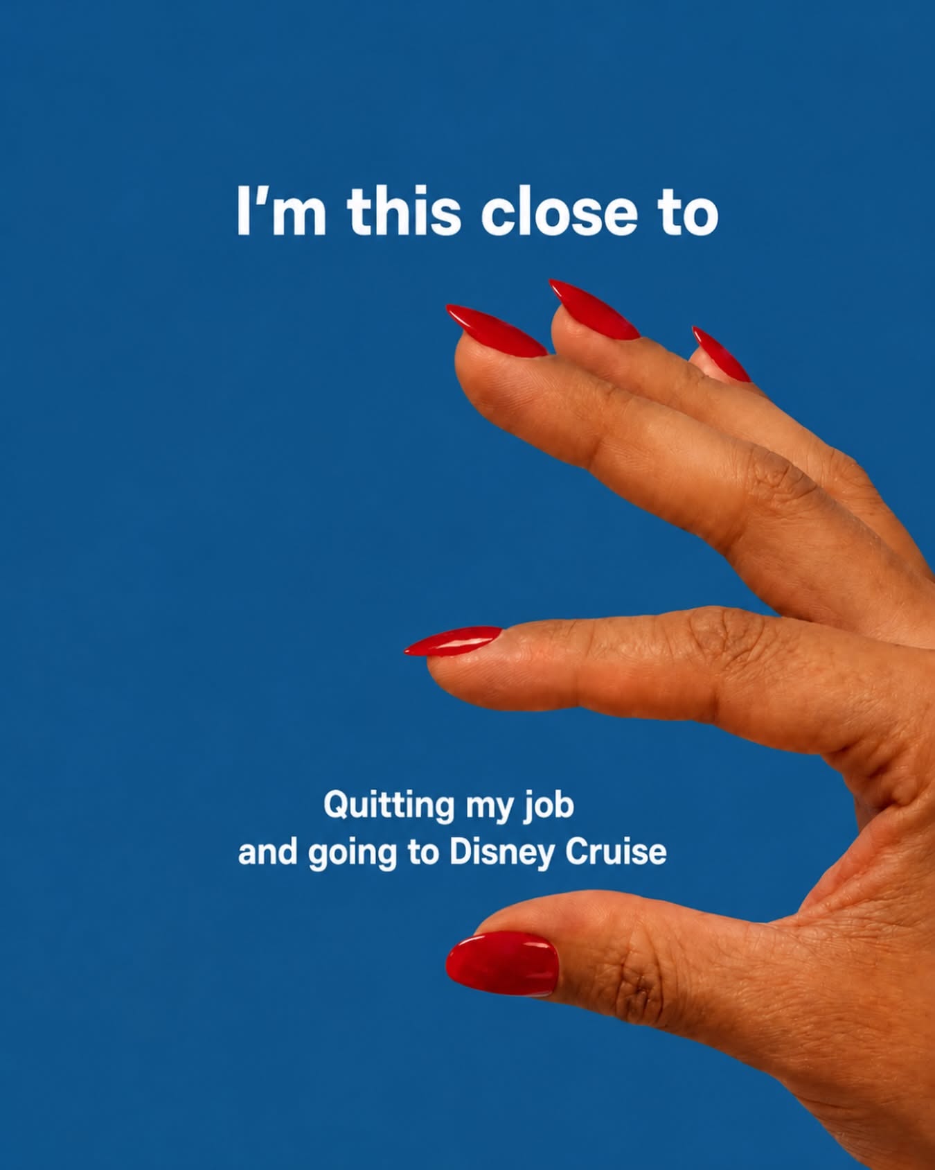 Instagram post: Hand pinches quitting distance metaphor