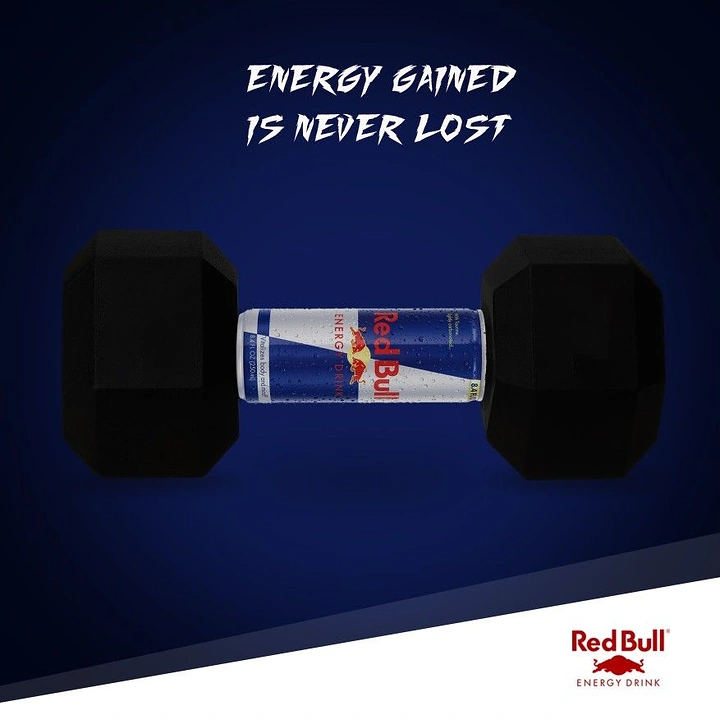 Energy & Sports Drinks creative ad: Dumbbell visualizes lasting energy