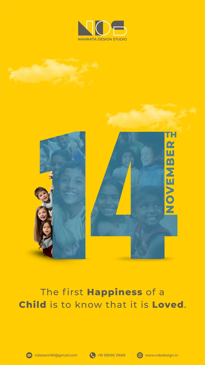 Children's Day creative ad: Giant '14' numerals filled with photos of smiling children