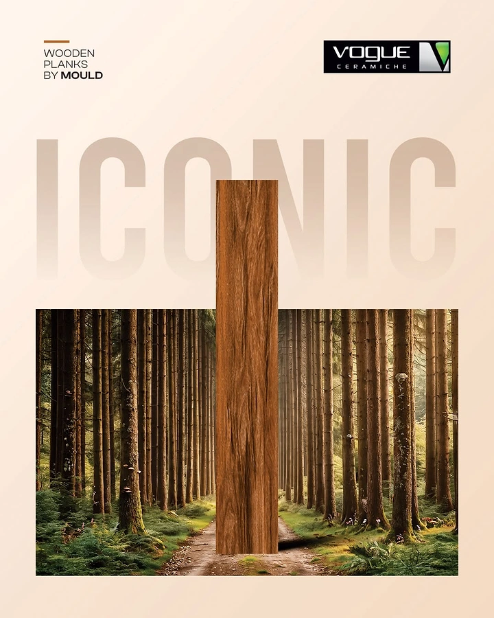 Wooden & Vinyl Flooring creative ad: Forest imagery integrated with wood typography
