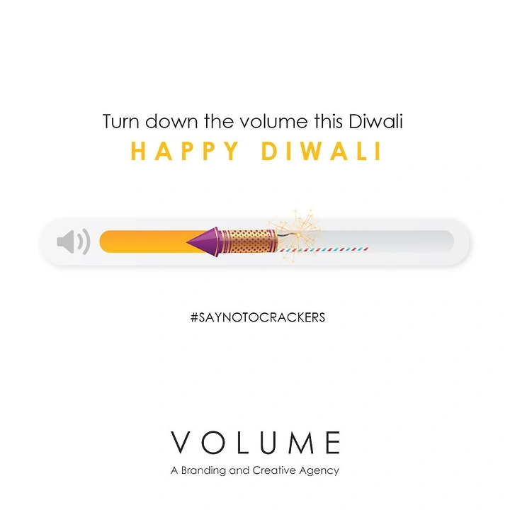 Diwali creative ad: Volume slider UI whose knob is a lit firecracker rocket
