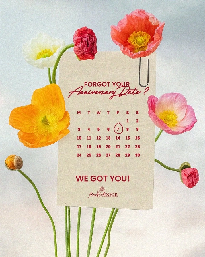 Florists creative ad: Calendar note on poppy stems: forgot anniversary