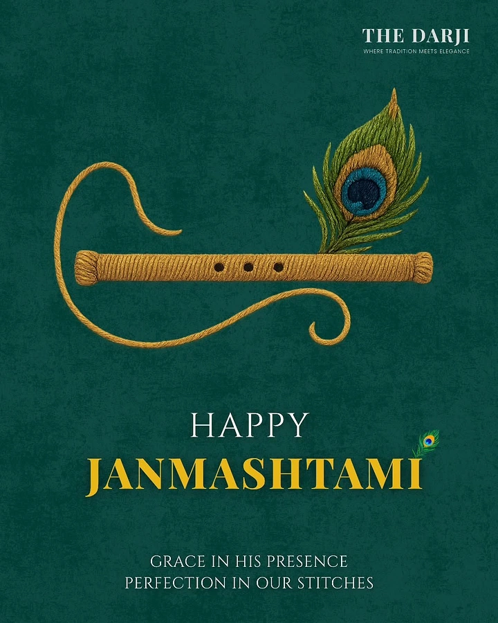 Janmashtami creative ad: Embroidered flute with peacock feather