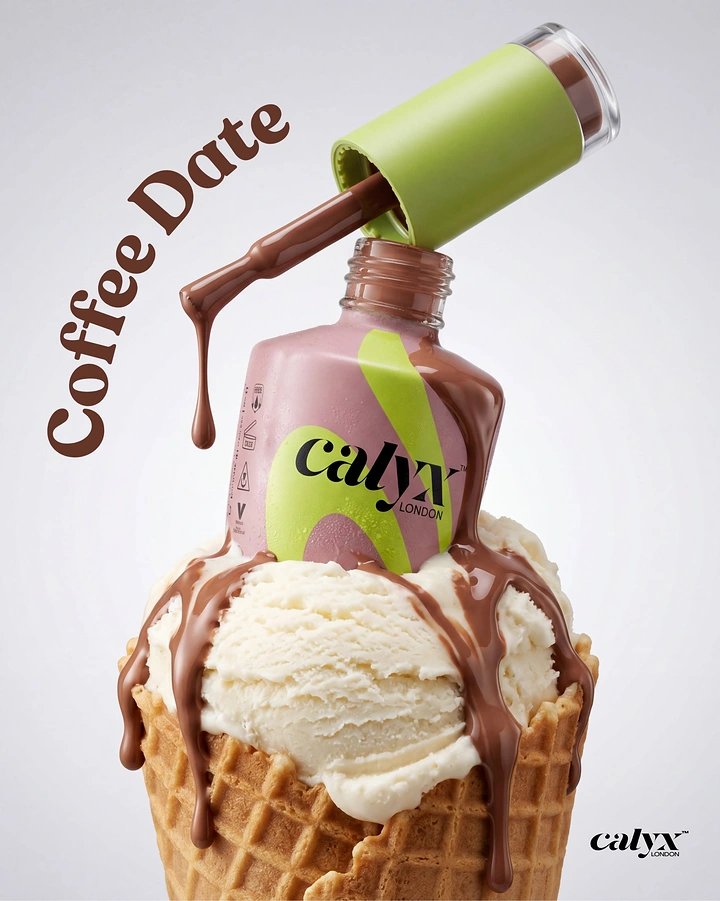 Nail Salons creative ad: Nail polish bottle stuck in an ice cream cone with chocolate-brown polish dripping