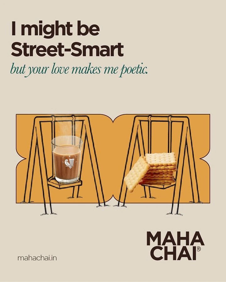 Tea & Chai Brands creative ad: Chai and biscuit on swings, poetic