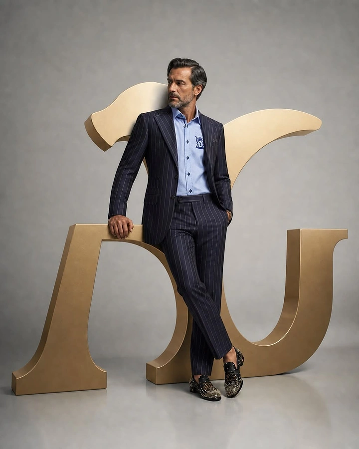 Men's Suits & Formal Wear creative ad: Tailoring integrated with oversized typography