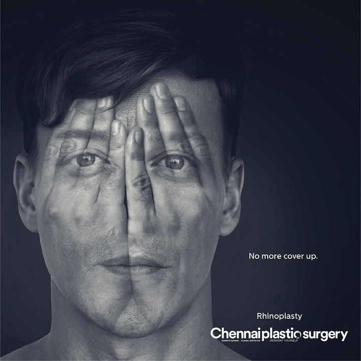 Plastic Surgery Clinics creative ad: Cover-up metaphor supports rhinoplasty message