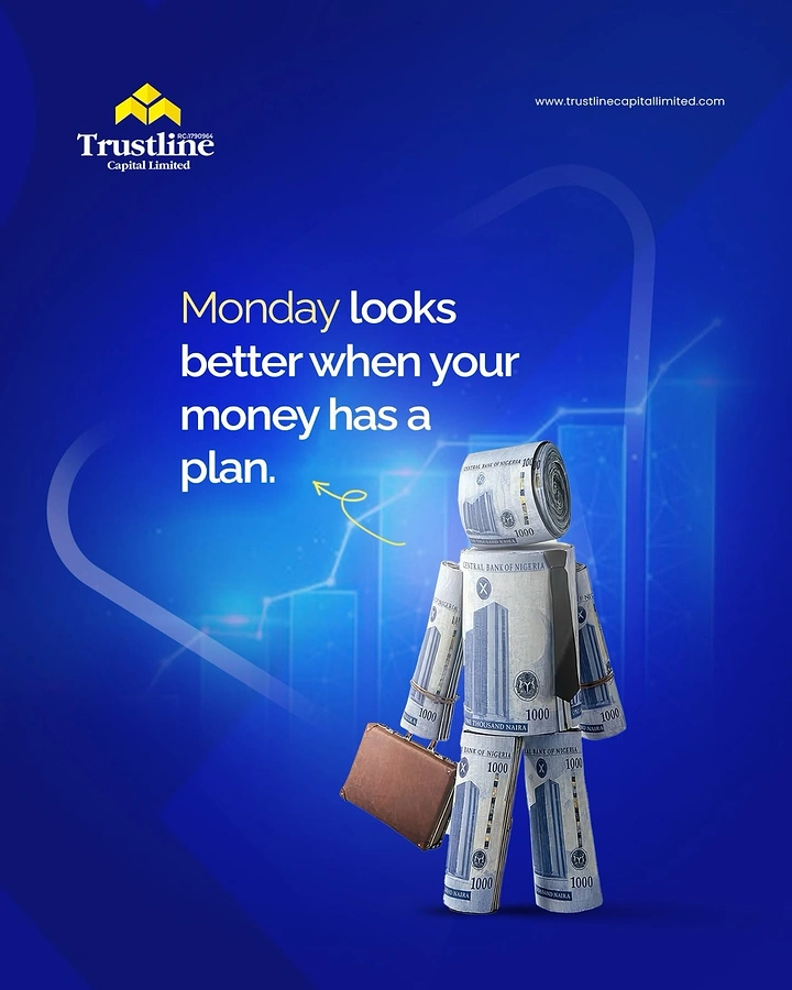 Stock Brokers & Investing creative ad: Businessman figure built from rolled naira banknotes holding a briefcase