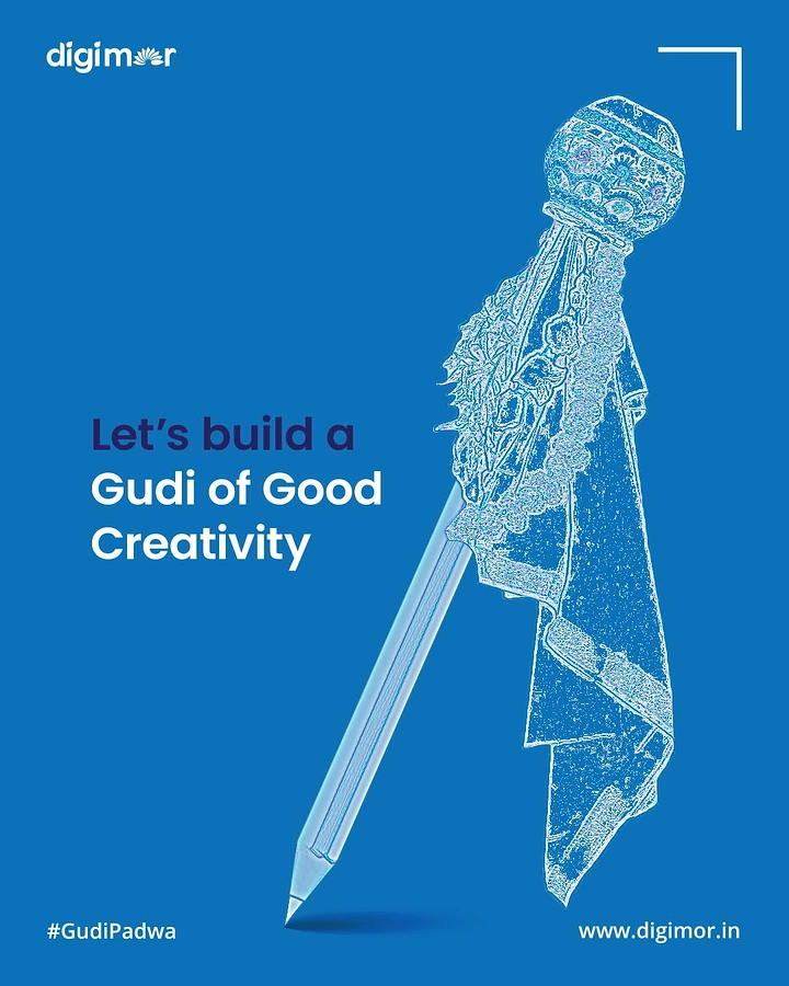 other-festival creative ad: Gudi whose bamboo pole becomes a pencil