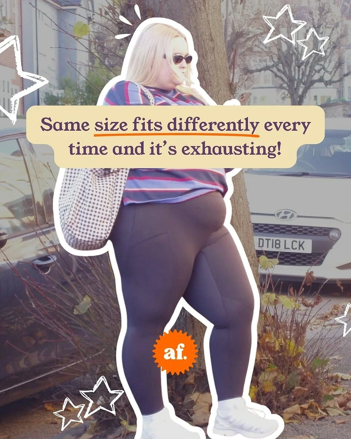Plus-Size Fashion creative ad: Witty copy visualizes inconsistent sizing frustration