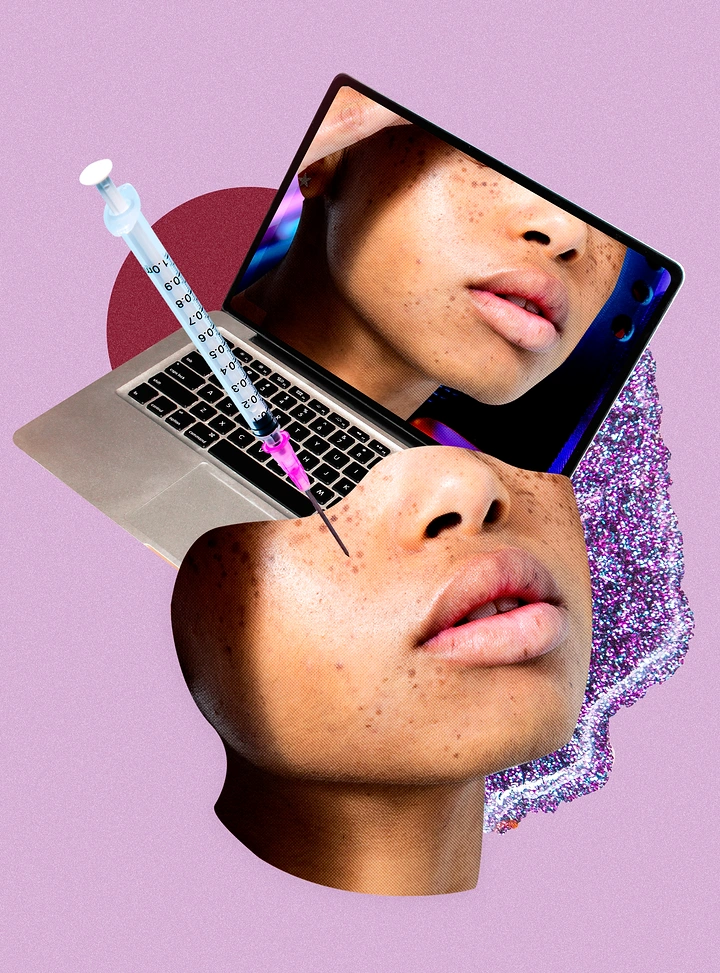 Plastic Surgery Clinics creative ad: Tech-beauty collage with striking visual tension