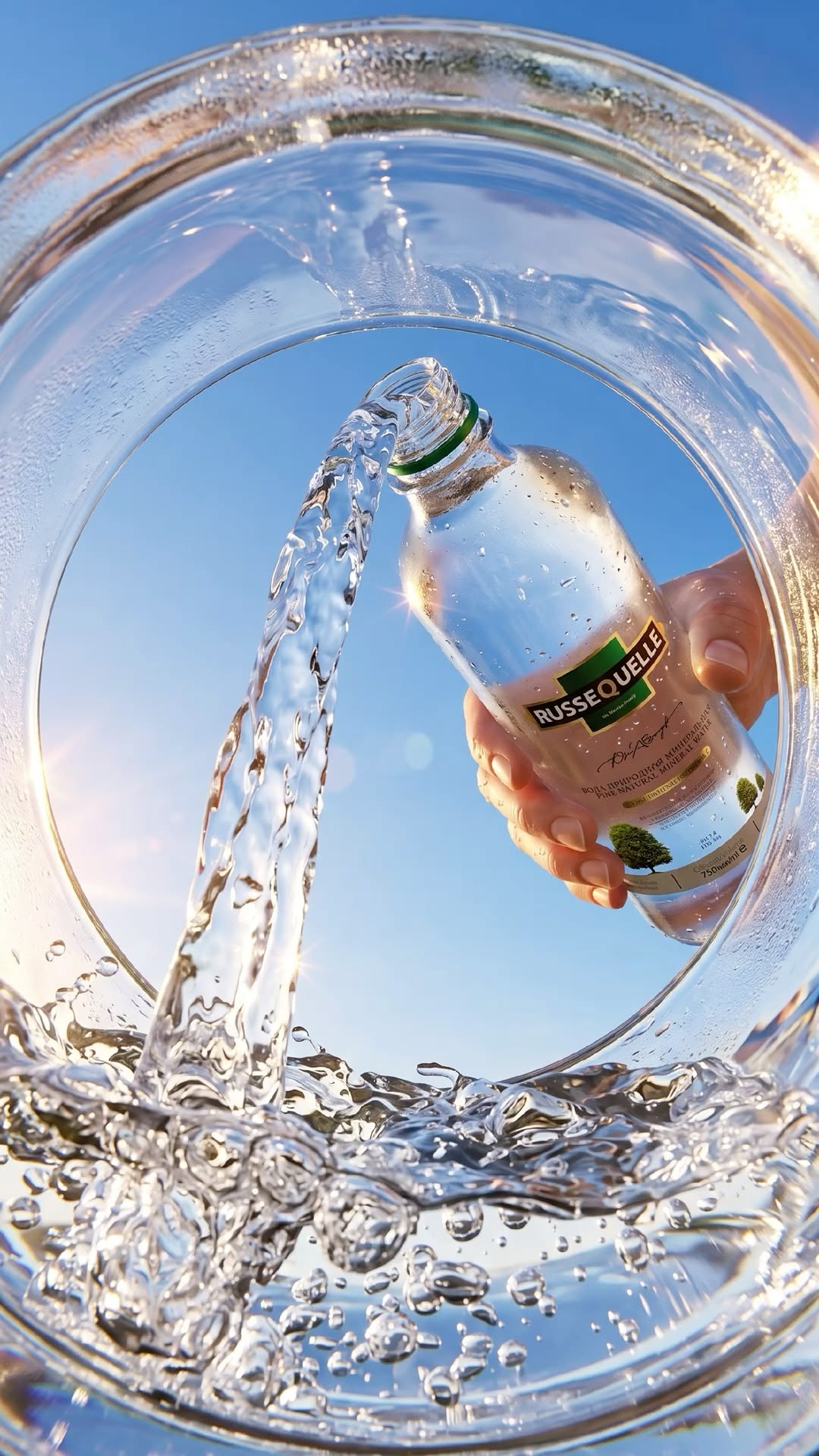 Story: Bottle inside circular splash framing