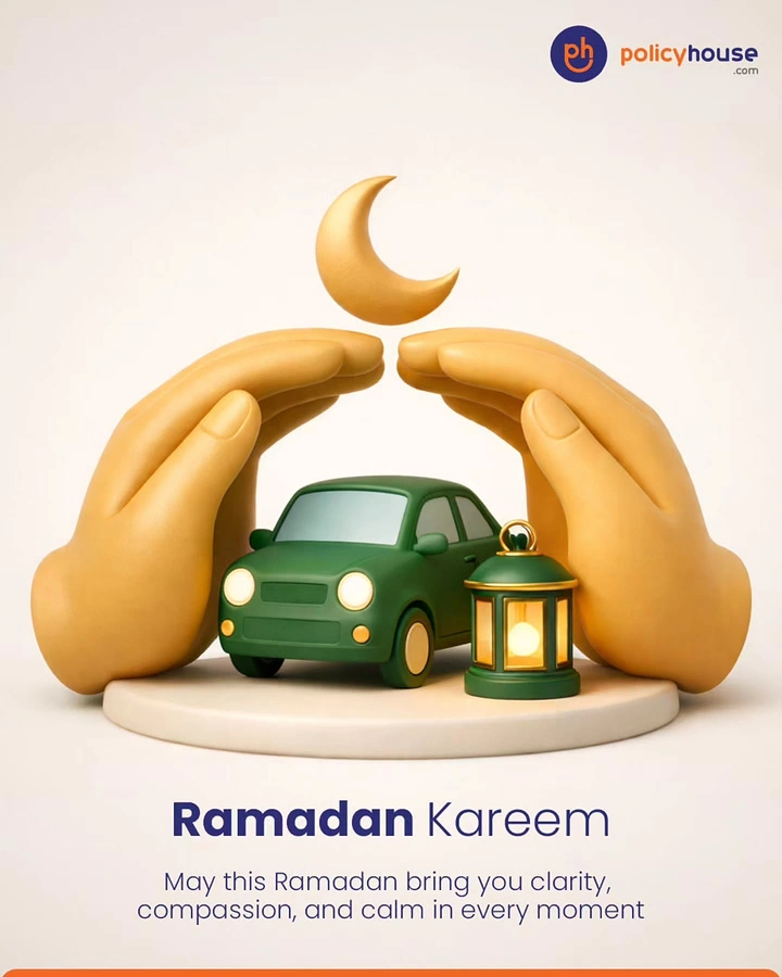 Ramadan creative ad: 3D cupped hands sheltering a green car and lantern
