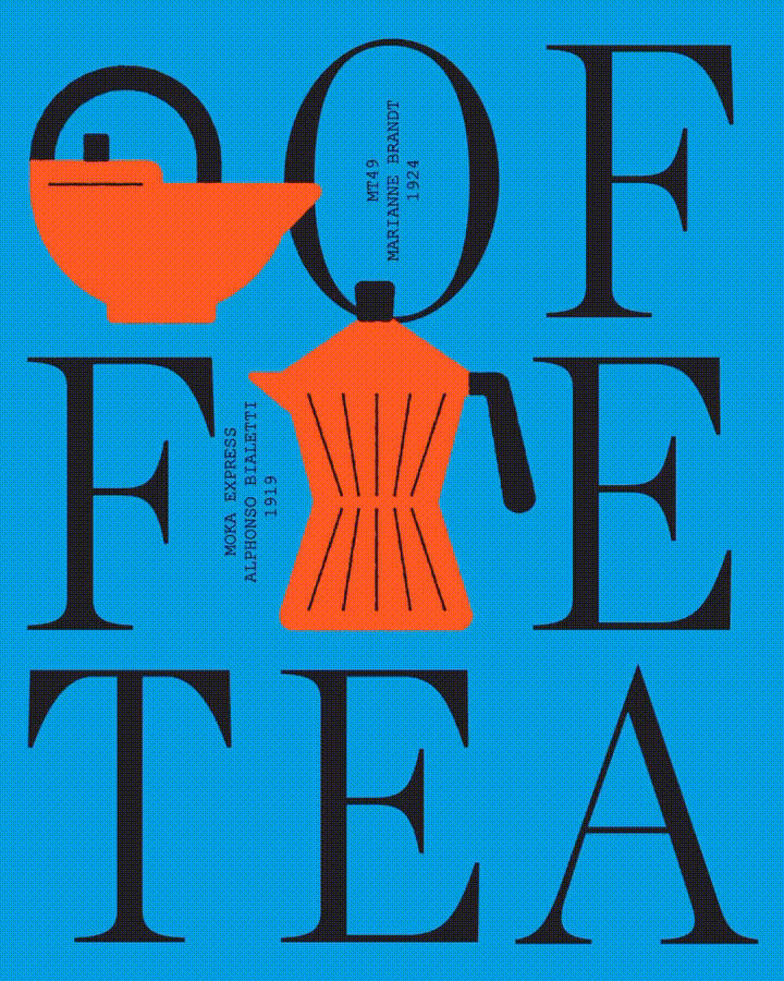 Instagram post: Objects replace letters in COFFEE/TEA type