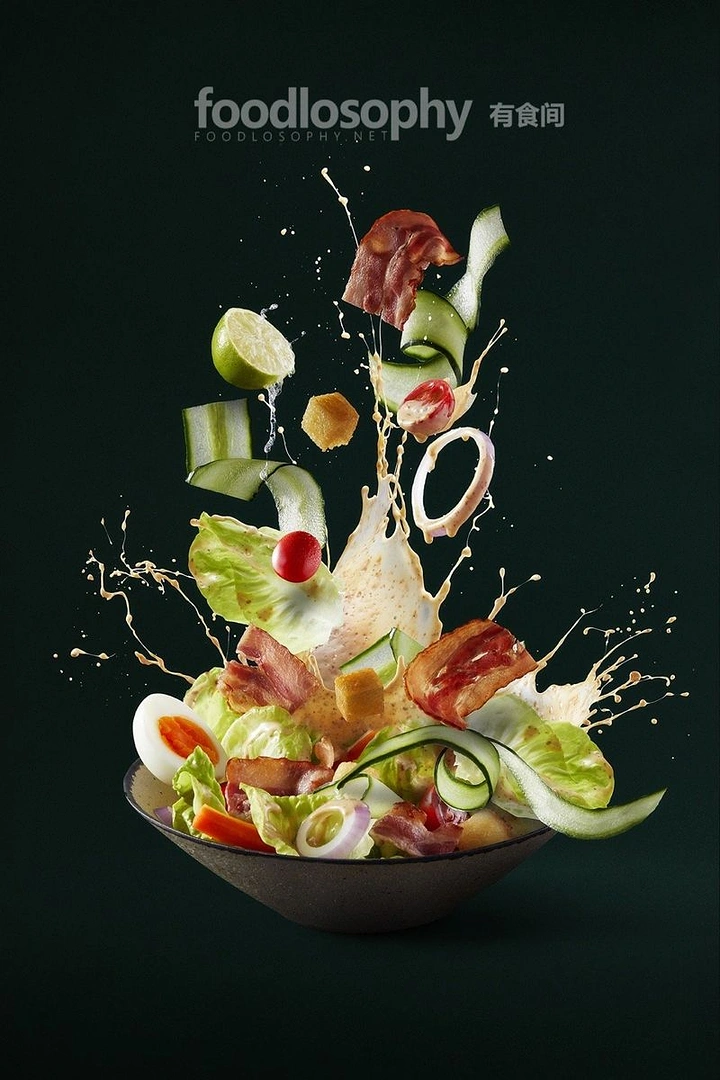 Salad Bars & Healthy Restaurants creative ad: Exploded salad composition with dramatic food artistry