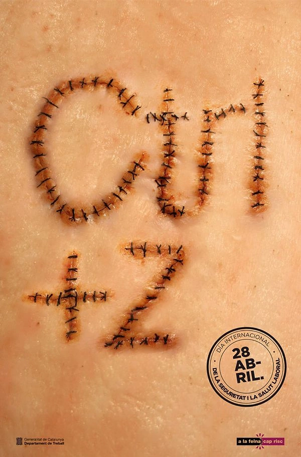 other-festival creative ad: Surgical stitches on skin spelling an undo keyboard shortcut