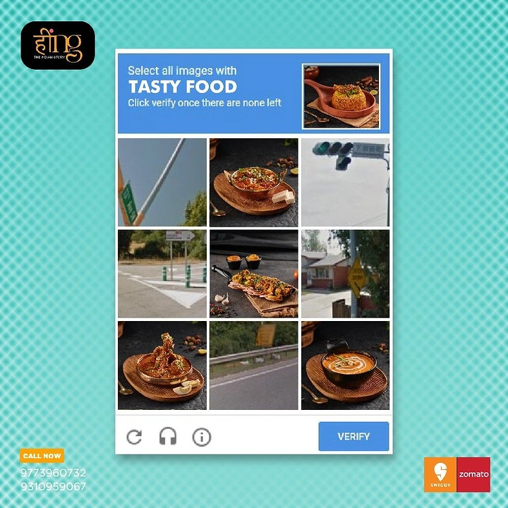 Cloud Kitchens & Food Trucks creative ad: CAPTCHA 'select tasty food' food pun