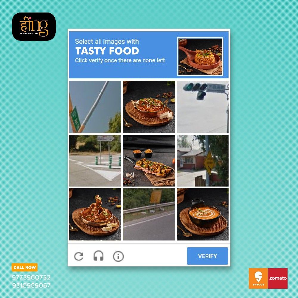Instagram post: CAPTCHA 'select tasty food' food pun