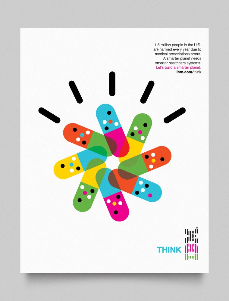 Poster: Colourful pill capsules arranged into a starburst icon