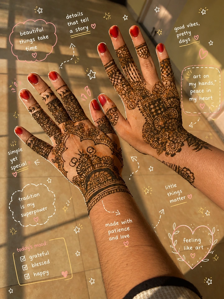 Mehndi & Henna Artists creative ad: Handwritten reflections turn decorated hands into story