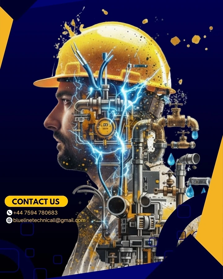 Electricians creative ad: Head filled with wiring and machinery metaphor