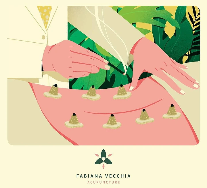 Acupuncture & Cupping Clinics creative ad: Practitioner's hands placing moxa cones on a patient's back