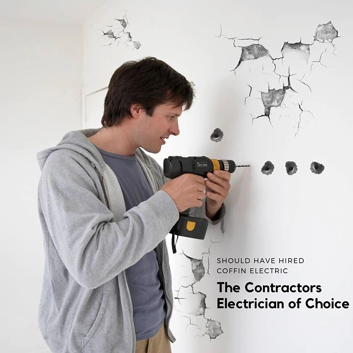 Electricians creative ad: DIY drilling disaster: should have hired pros