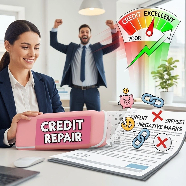 Credit Repair & Credit Score Services creative ad: Broken chains visualize removing negative marks