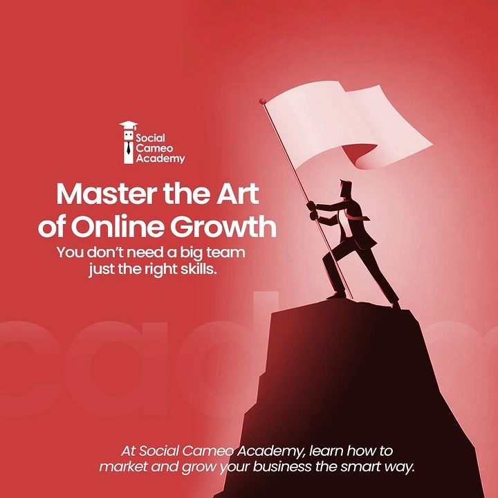 Online Courses & E-learning creative ad: Climber conquers oversized growth metaphor
