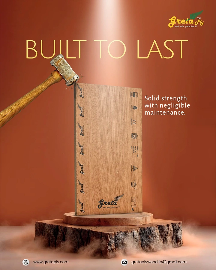 Carpenters & Woodwork creative ad: Hammer striking ply shows built-to-last strength