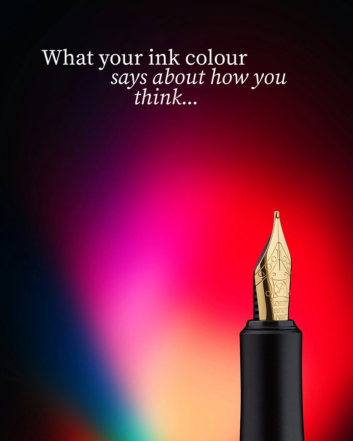 Pens & Writing Instruments creative ad: Ink-color psychology with vivid gradient