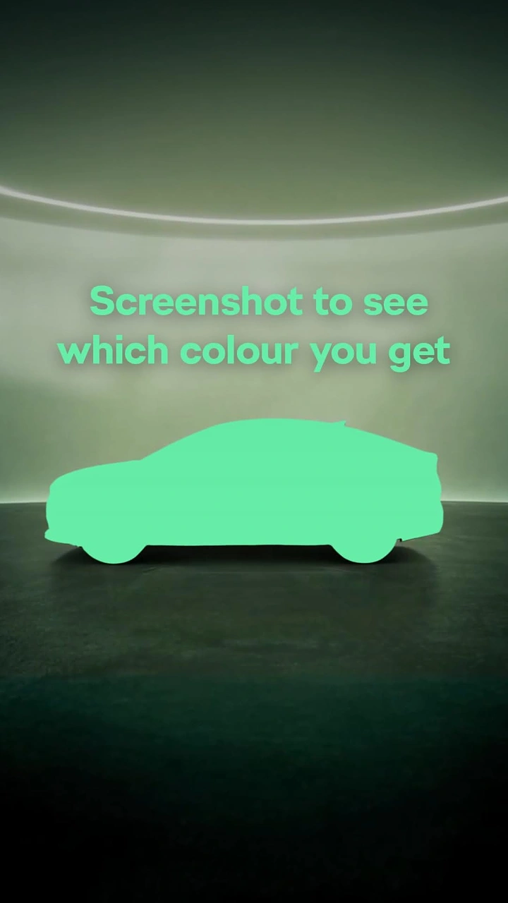 Electric Vehicles creative ad: Flat mint-green car silhouette in a dim studio