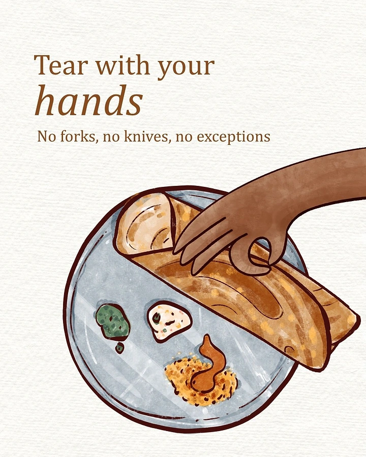 Indian Restaurants creative ad: Hand-eating instruction as concept