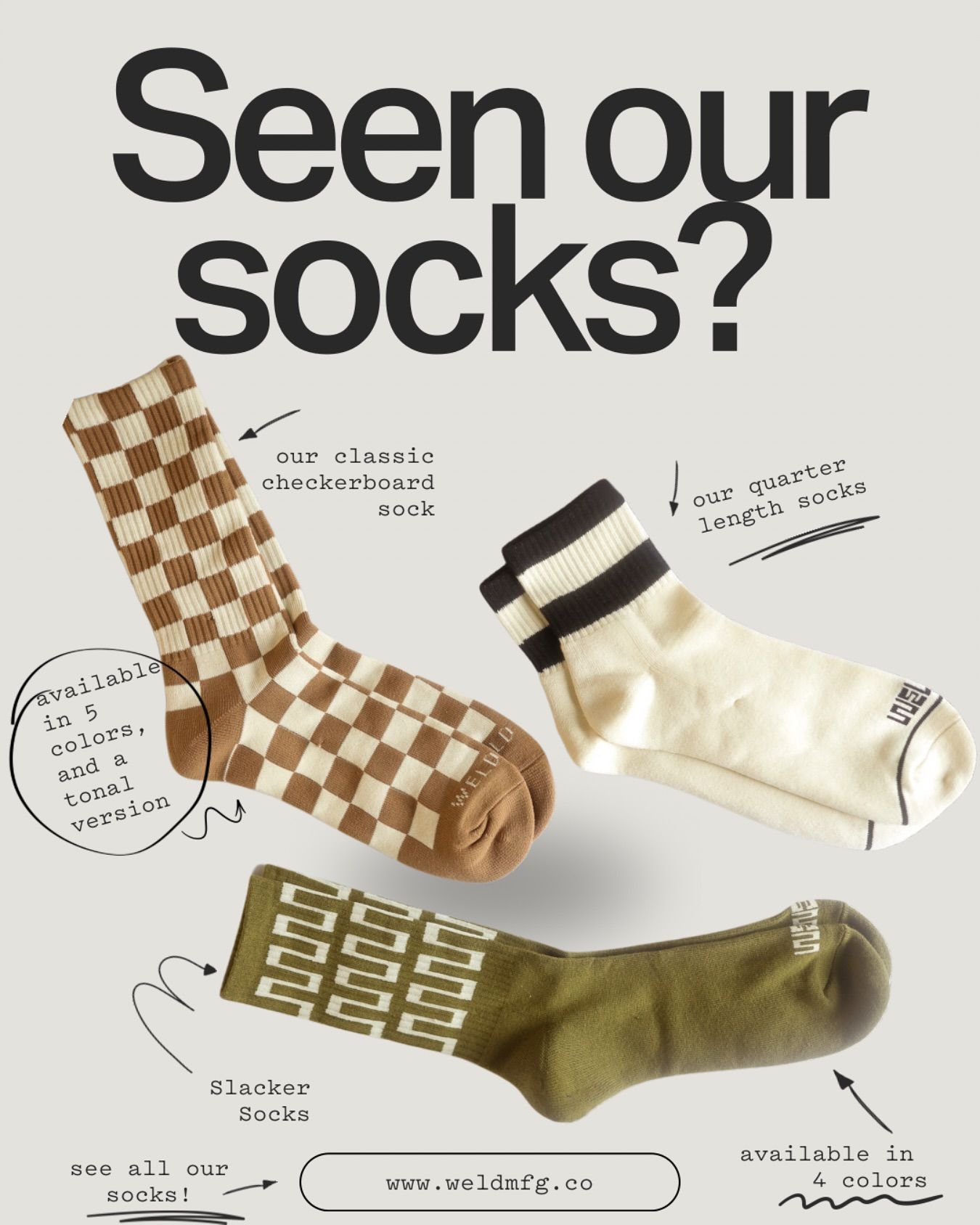 Instagram post: Bold typography turns socks into editorial objects