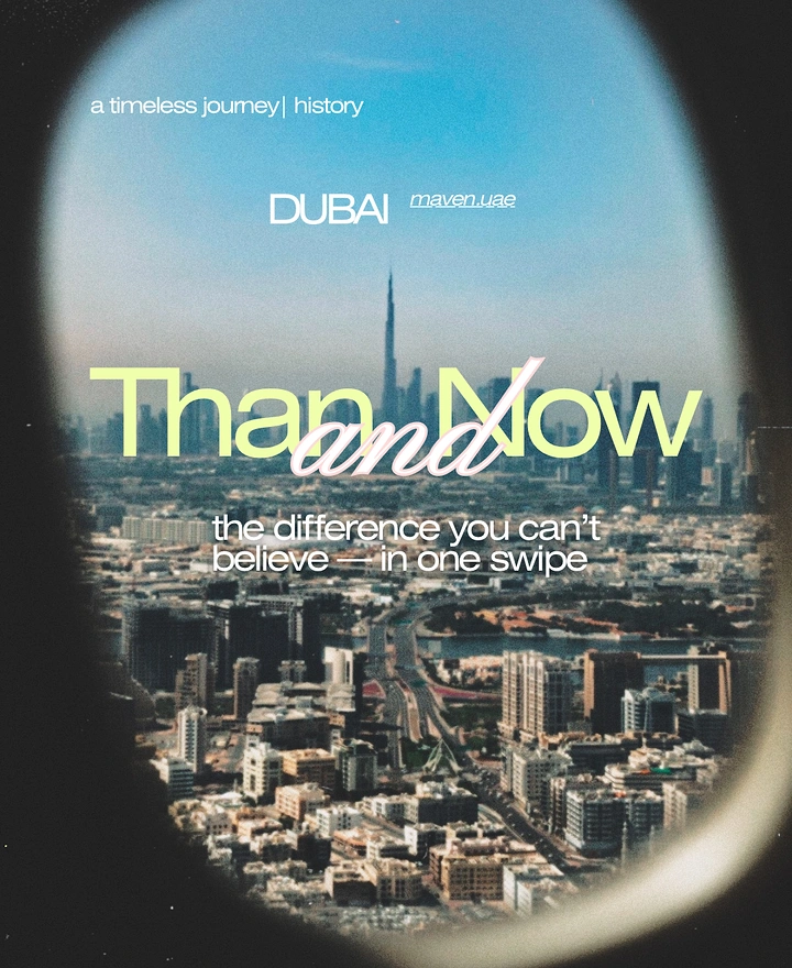 Airlines creative ad: Then-and-now Dubai travel contrast