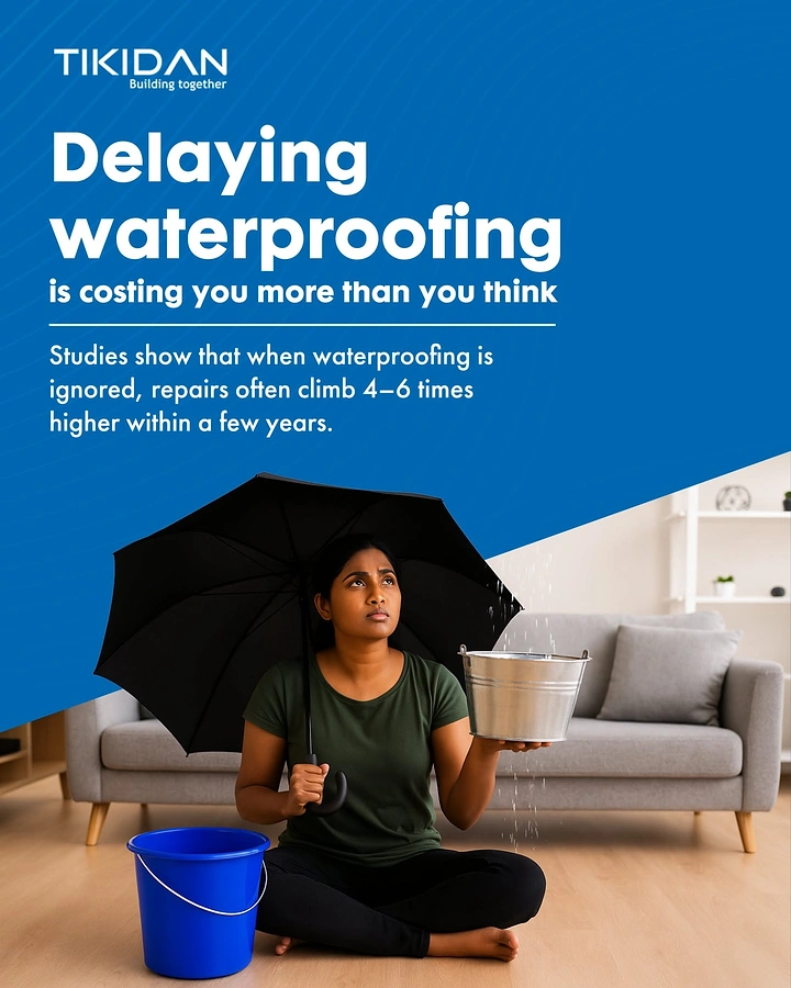 Waterproofing creative ad: Indoor rain dramatizes delayed waterproofing