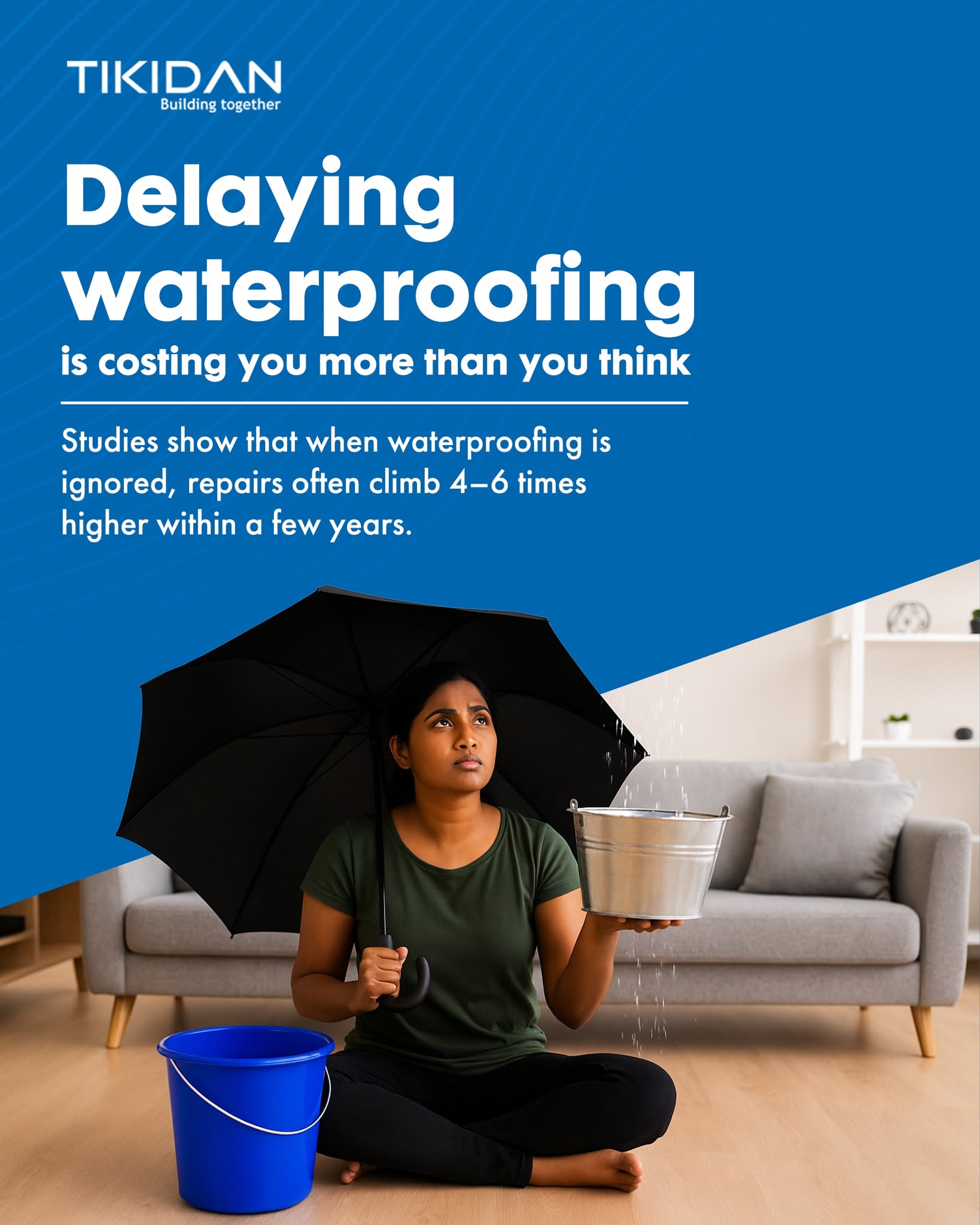 Instagram post: Indoor rain dramatizes delayed waterproofing