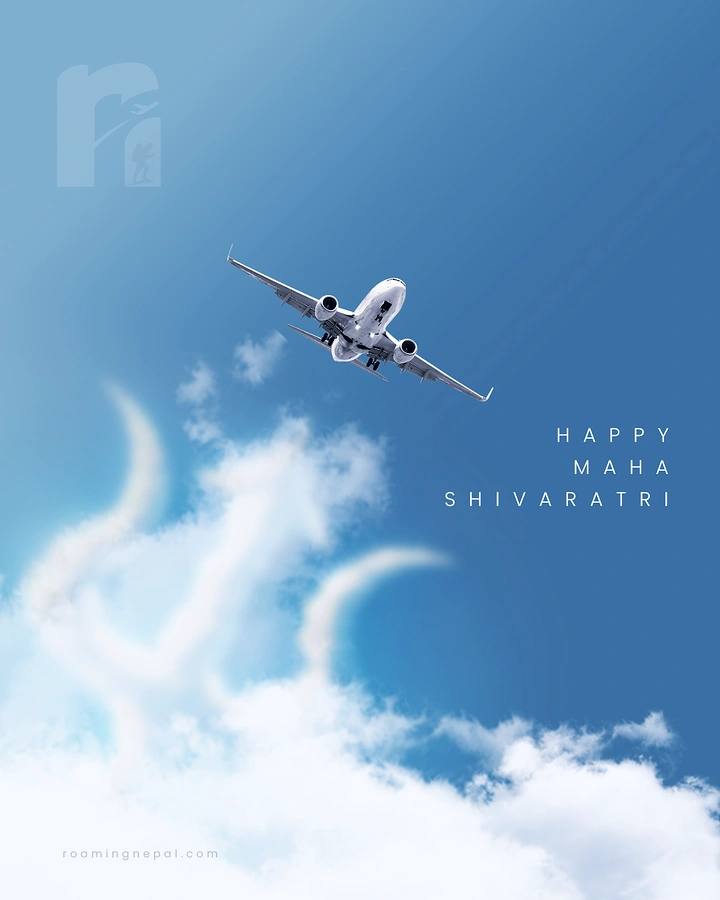 other-festival creative ad: Airplane flying over clouds shaped like an Om symbol
