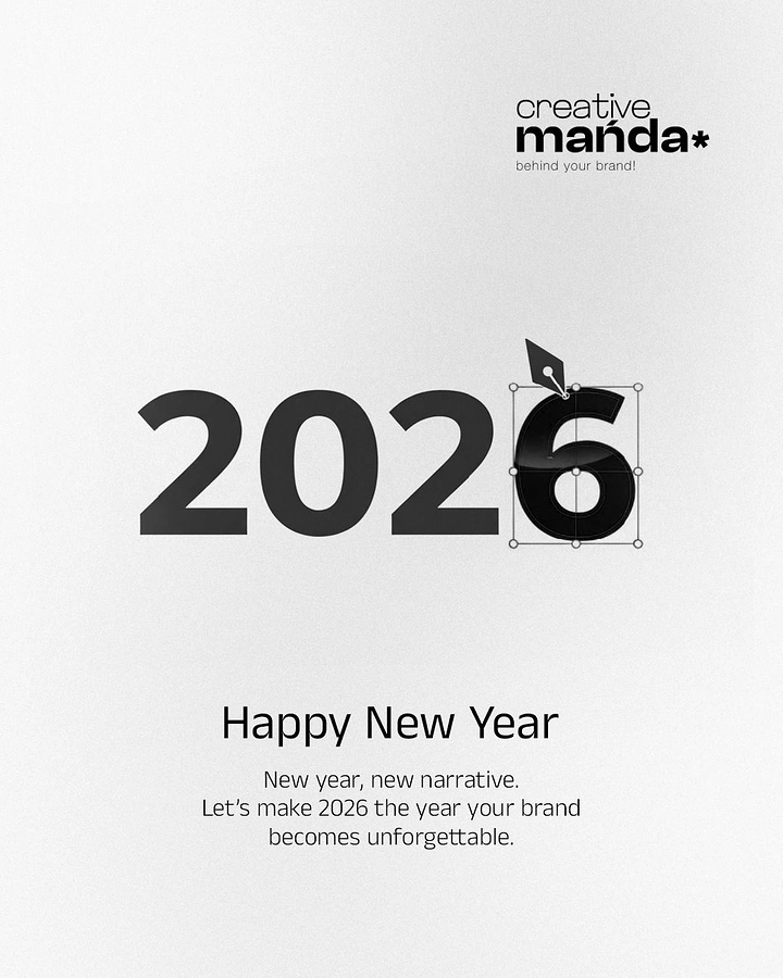 New Year creative ad: 2026 numerals with the 6 being edited by a vector pen tool