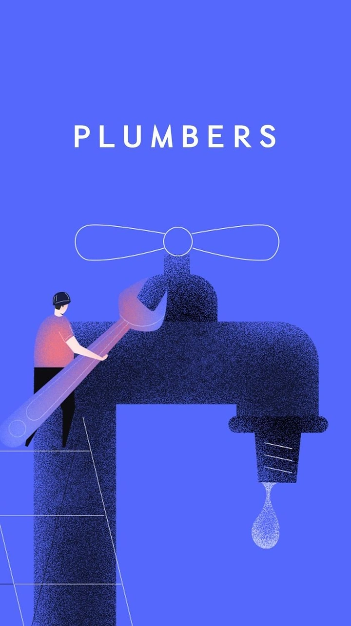 Plumbers creative ad: Tiny worker fixing giant dripping tap