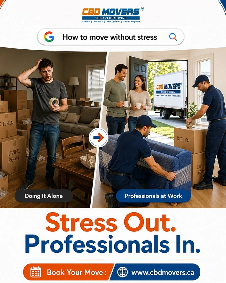 Movers & Packers creative ad: Search-bar framing, alone vs professionals split