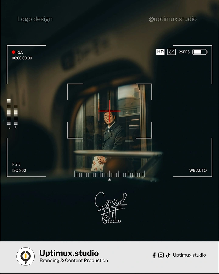 Photography creative ad: Camera viewfinder UI frames studio portrait