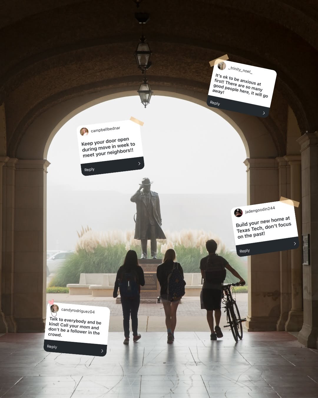 Instagram post: Clever campus archway framed as social conversation