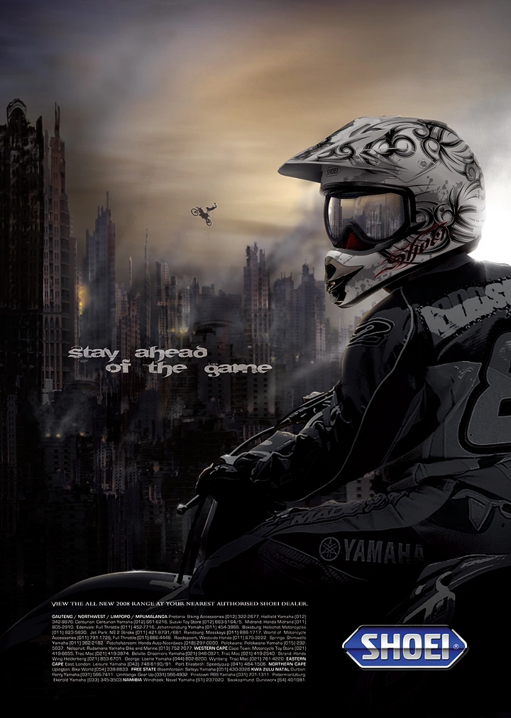 Helmets & Riding Gear creative ad: Dramatic dystopian rider narrative with slogan