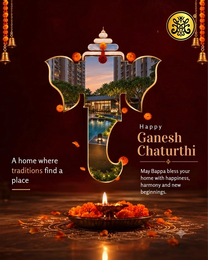 Ganesh Chaturthi creative ad: Ganesha-shaped window revealing a luxury residential project