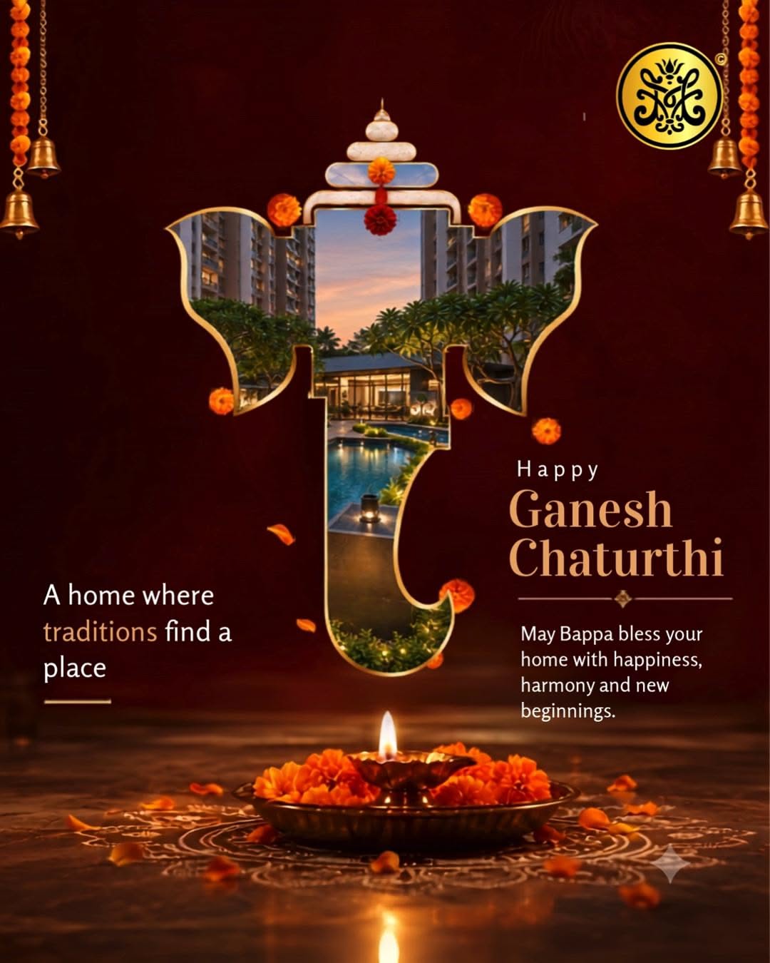 Ganesha-shaped window revealing a luxury residential project