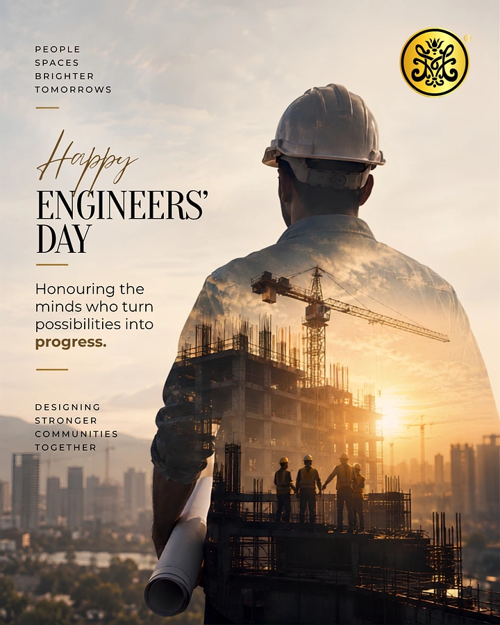 other-festival creative ad: Double exposure of a hard-hatted engineer filled with a sunset construction site